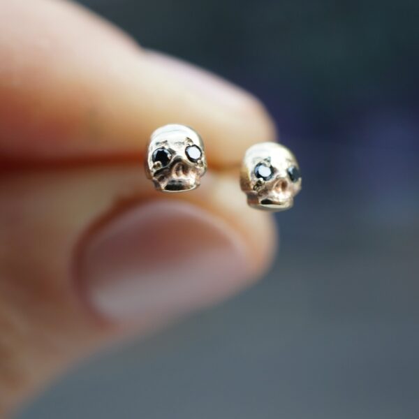 Memento Mori Earrings with Black Diamonds